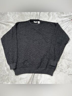Vintage Claiborne Merino Wool Sweater Mens L Gray Geometric Pullover Jumper 90s